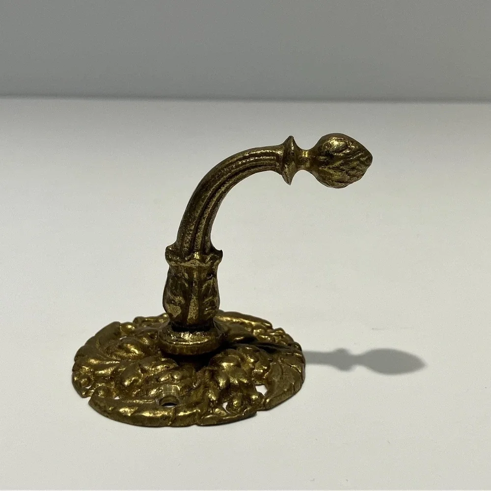 Vintage Ornate Brass Wall Hook - Victorian Style Curtain Tieback or Coat Hook